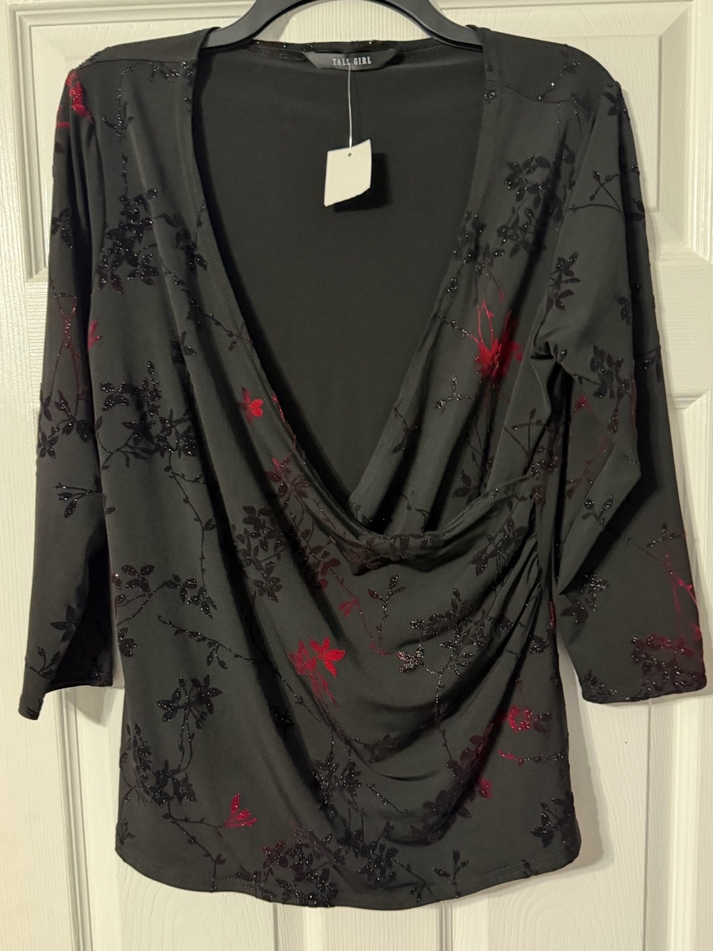 NWT Tall Girl Plunging Neckline 3/4 Sleeve Floral Wrap Blouse